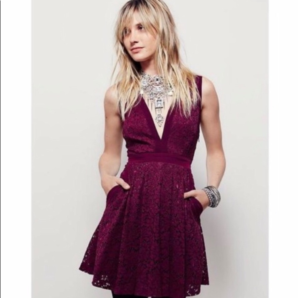 Free People maroon lace floral dress